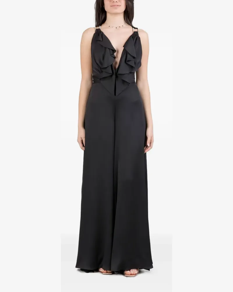 Hanita Gerüschter Jumpsuit mit Schlitz - Schwarz Schwarz