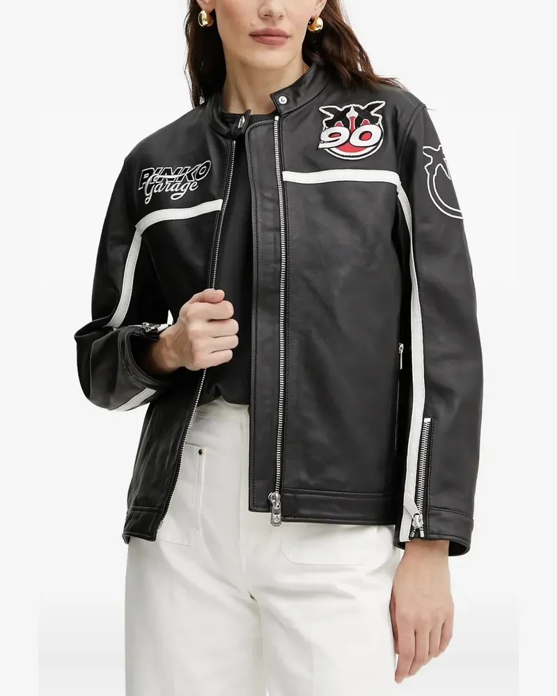 Pinko Bikerjacke aus Leder - Schwarz Schwarz