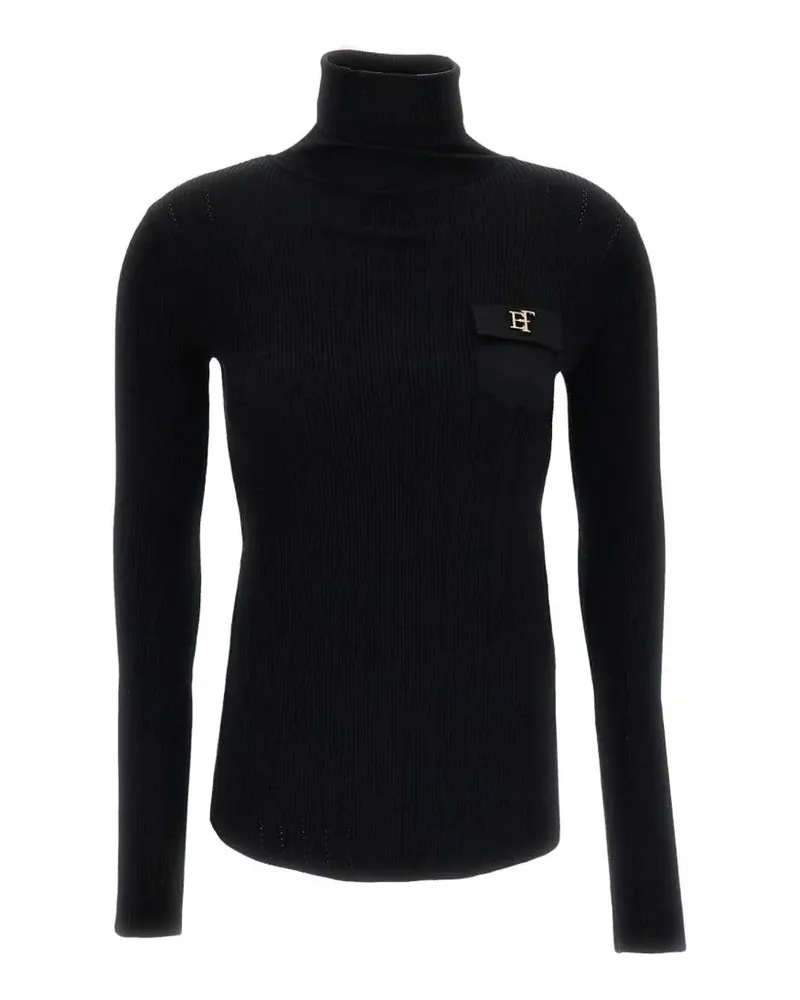 Elisabetta Franchi knit turtleneck top with openwork embroideries - Schwarz Schwarz