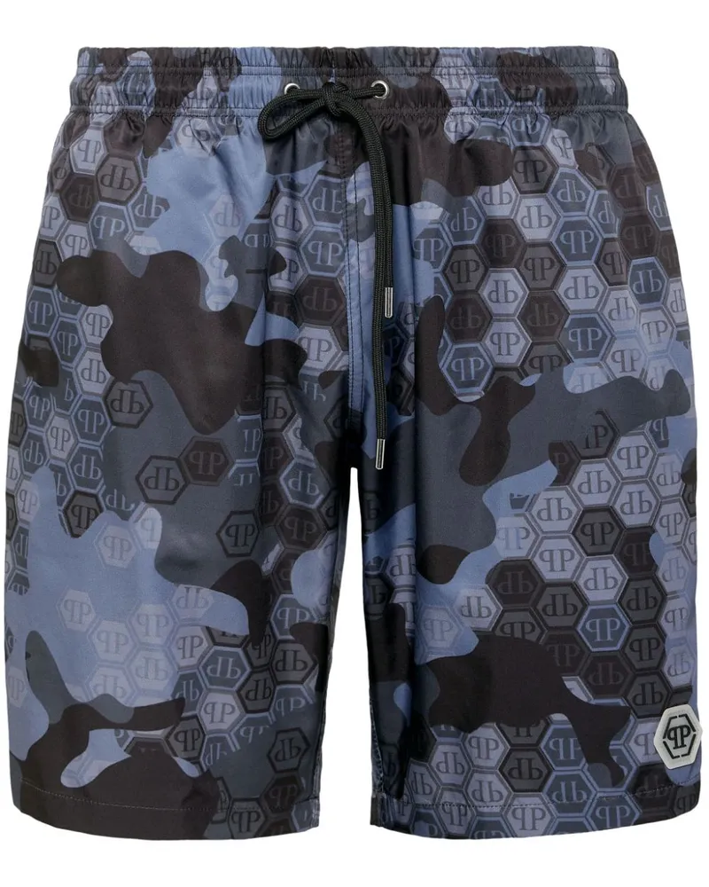 Philipp Plein Badeshorts mit Monogrammmuster - Blau Blau