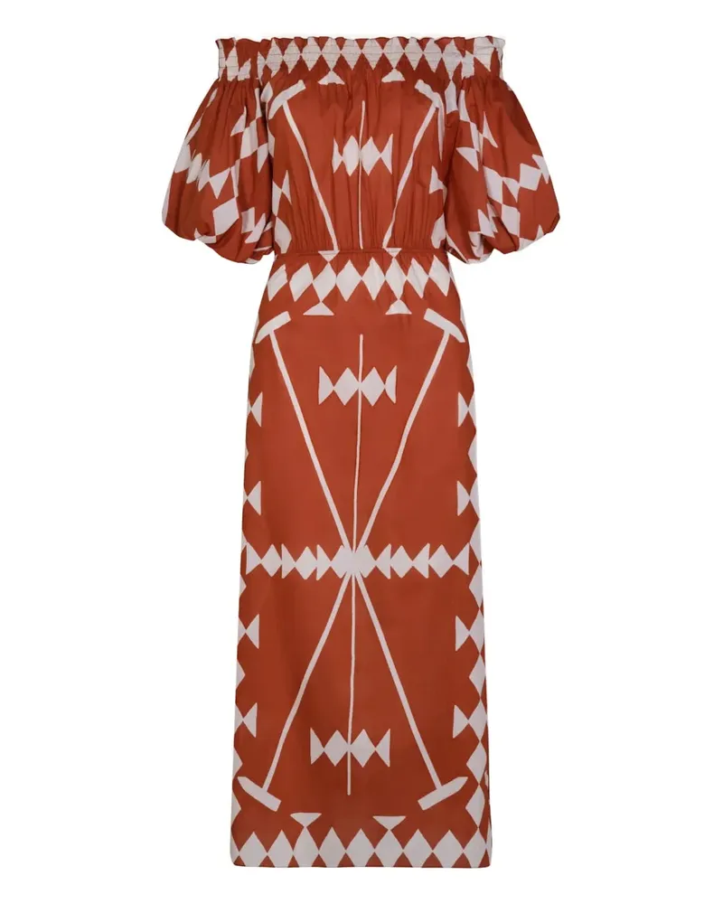 Johanna Ortiz Schulterfreies Harbour Hues Midikleid - Braun Braun