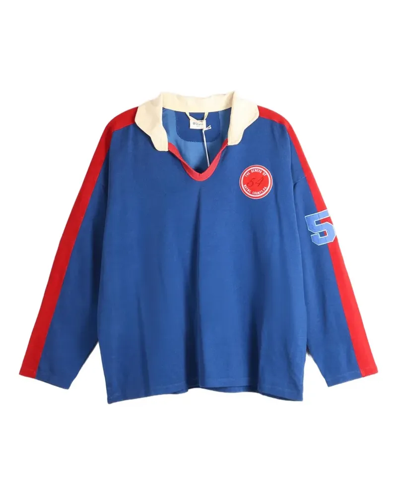 BODE Lakewood logo-patch panelled shirt - Blau Blau