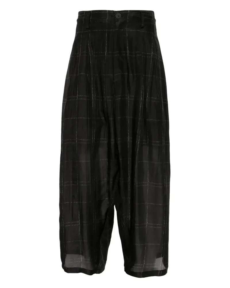 Yohji Yamamoto Karierte Hose mit Falten - Schwarz Schwarz