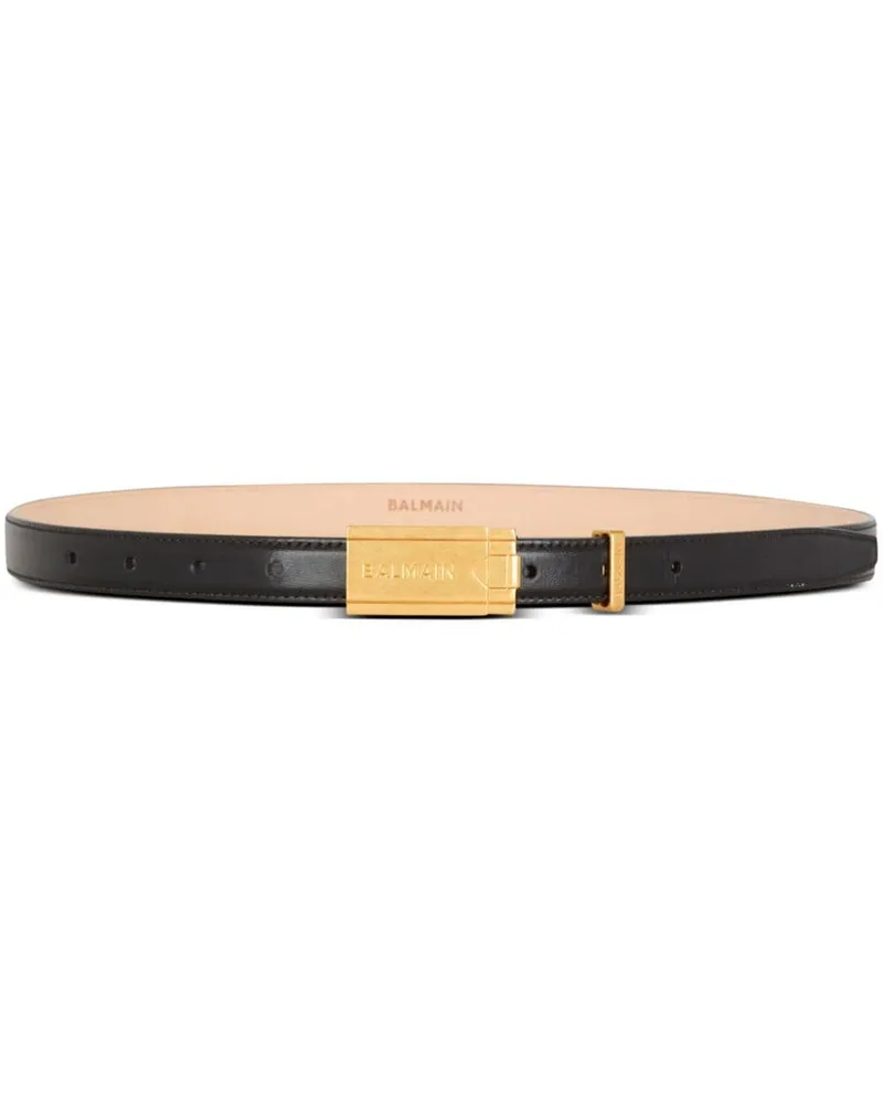 Balmain Ledergürtel mit Logo-Schild - Schwarz Schwarz