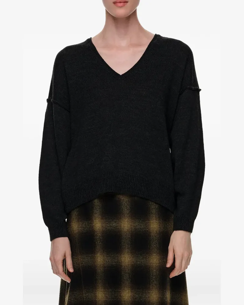 BIMBA Y LOLA Dunkelgrau melierter Pullover mit V-Ausschnitt - Schwarz Schwarz