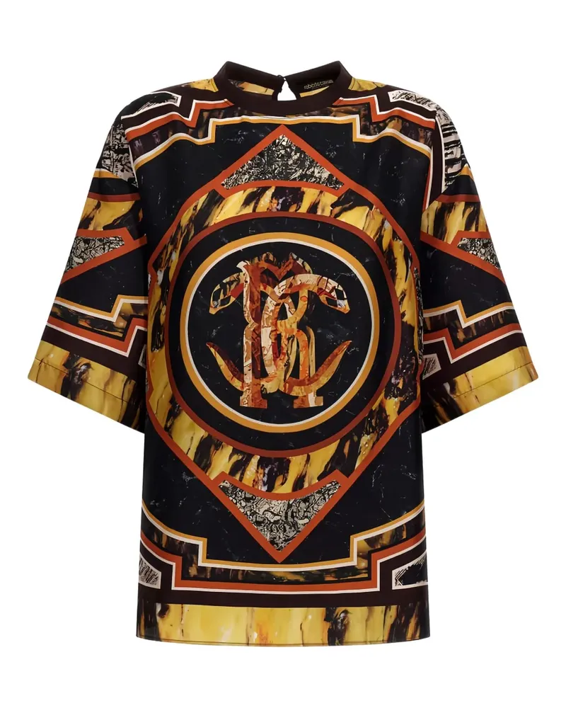 Roberto Cavalli monogram marble silk T-shirt - Schwarz Schwarz