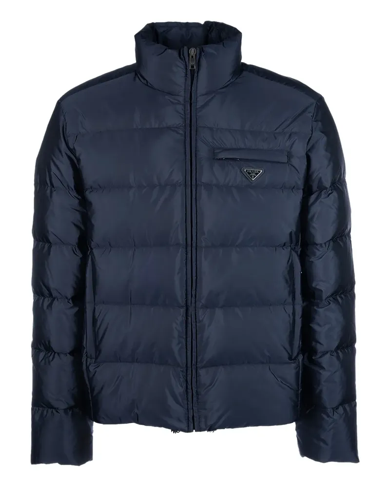 Prada Gesteppte Bomberjacke mit Logo-Schild - Blau Blau