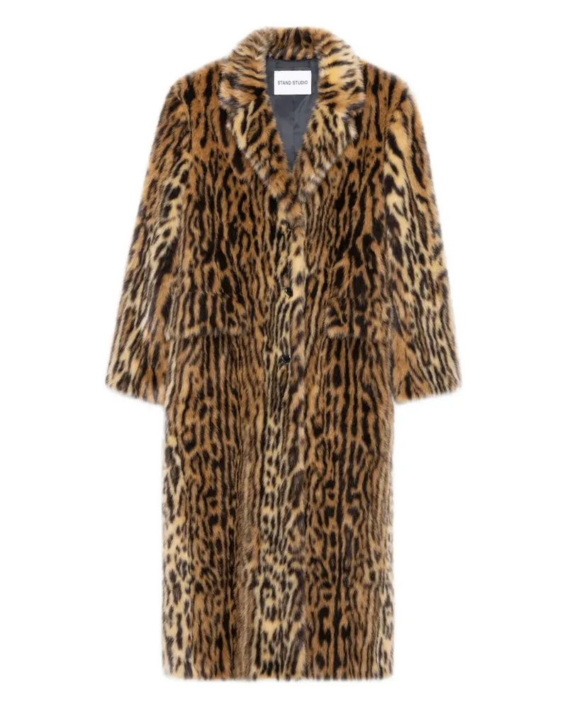 STAND Faux-Fur-Mantel mit Animal-Print - Braun Braun