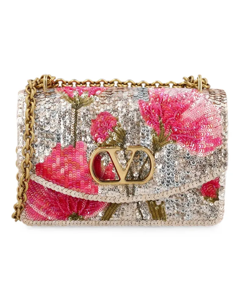 Valentino Garavani VLogo Signature floral-embroidered shoulder bag - Silber Silber