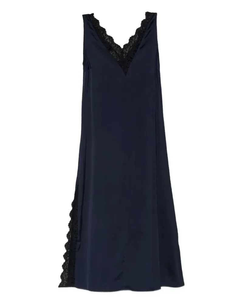 Officine Generale lace-trim V-neck midi dress - Blau Blau