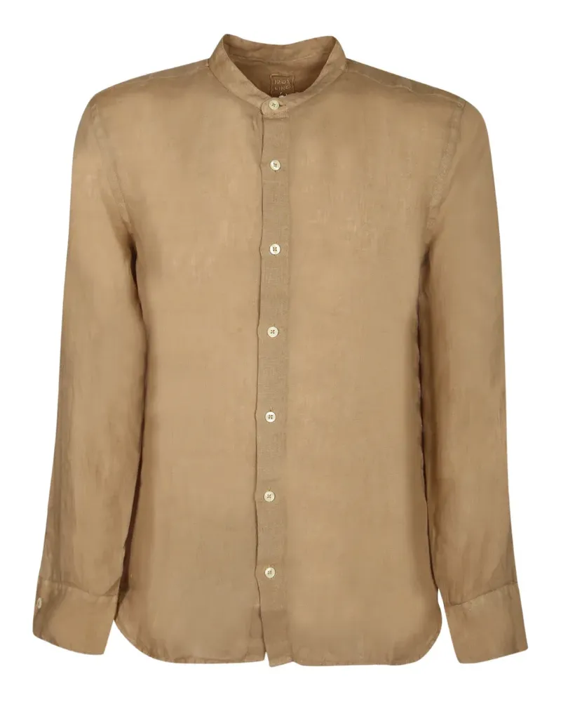 120% Lino mandarin-collar long-sleeve shirt - Braun Braun
