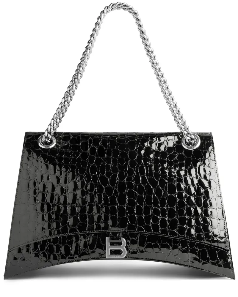 Balenciaga Große Crush Schultertasche mit Kroko-Effekt - Schwarz Schwarz