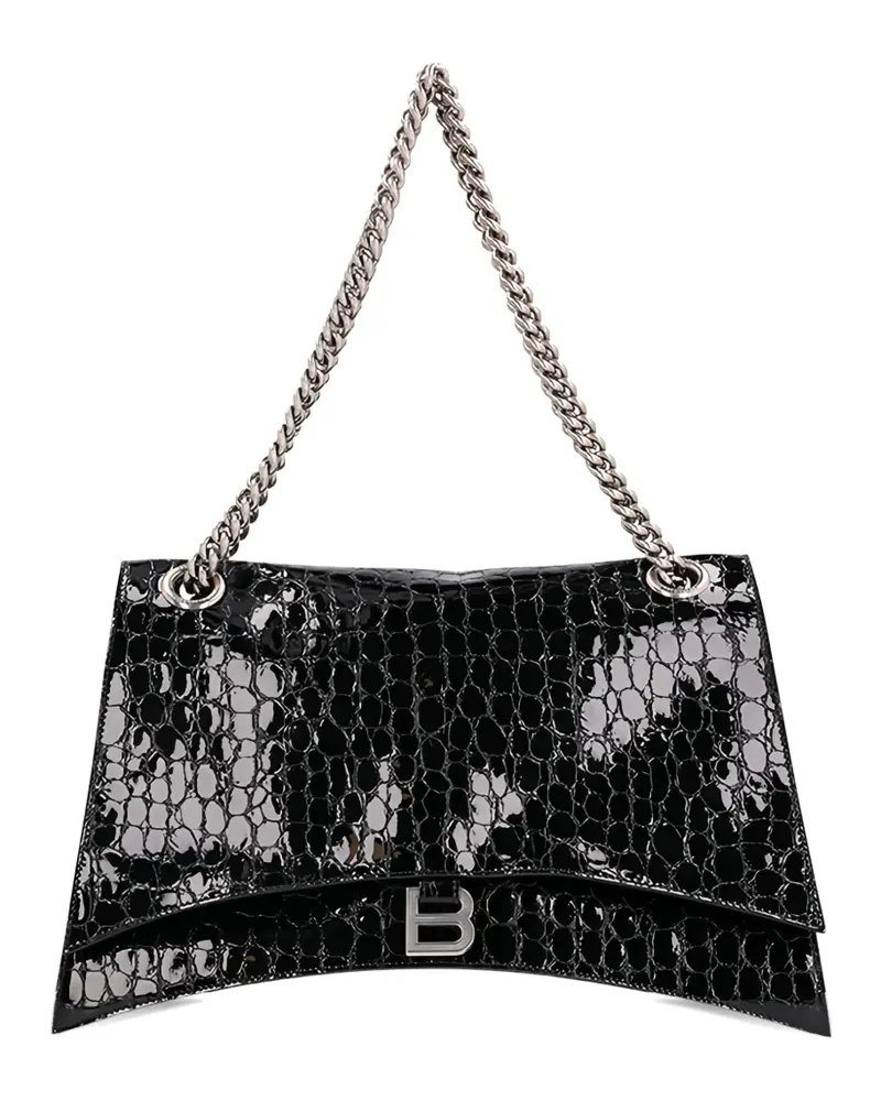 Balenciaga Große Crush Schultertasche mit Kroko-Effekt - Schwarz Schwarz