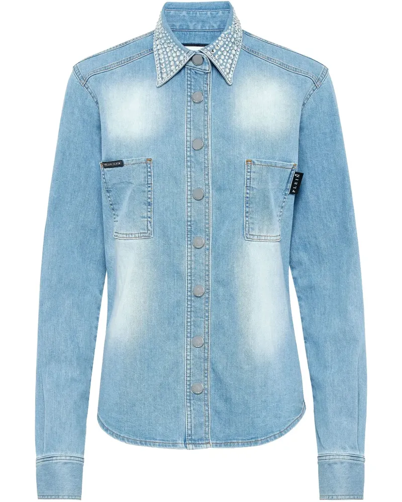 Philipp Plein Jeanshemd mit Kristallen - Blau Blau