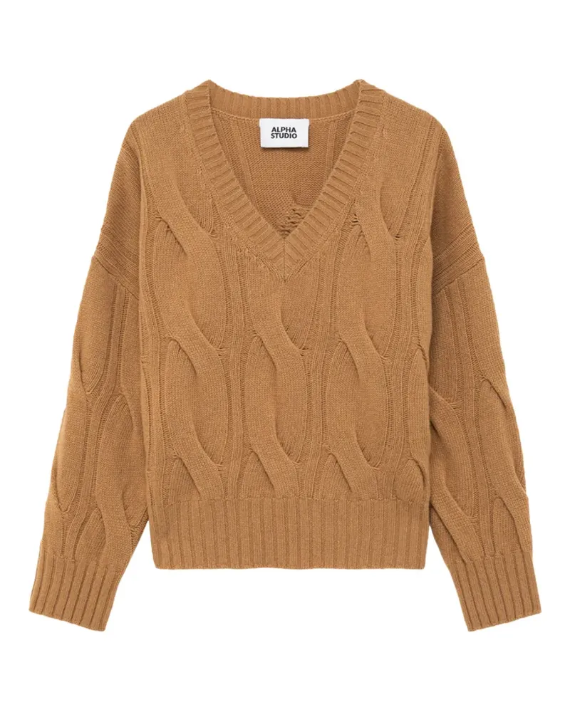 Alpha Studio cable-knit V-neck sweater - Braun Braun