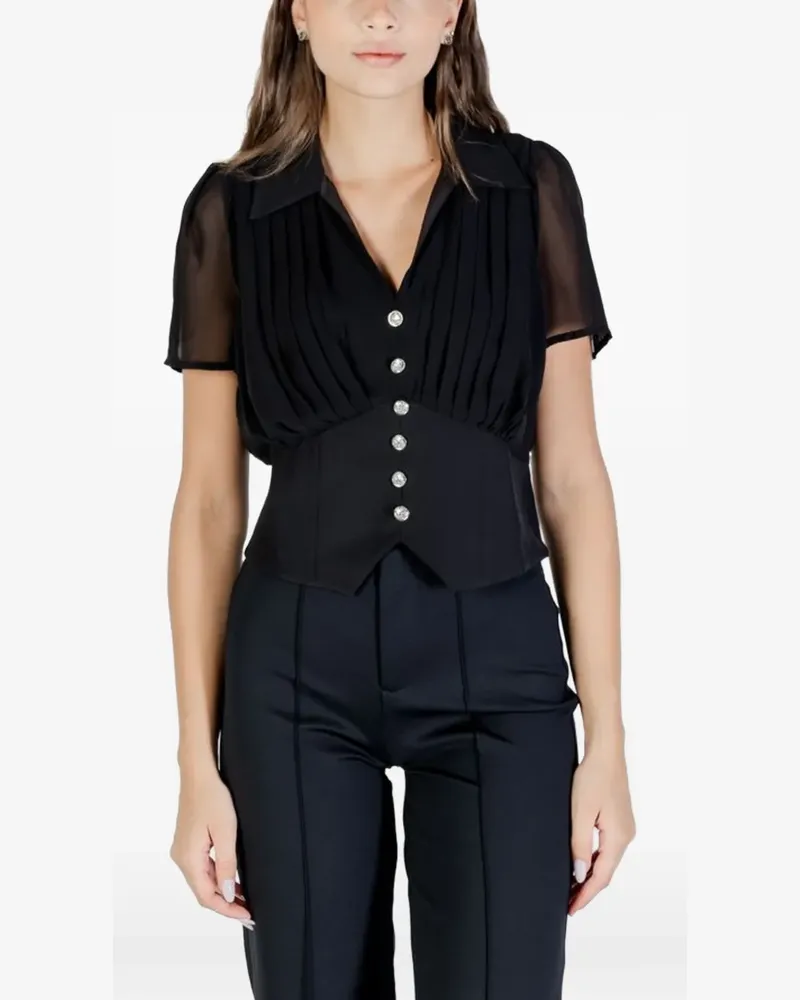 Morgan pleated semi-sheer shirt - Schwarz Schwarz