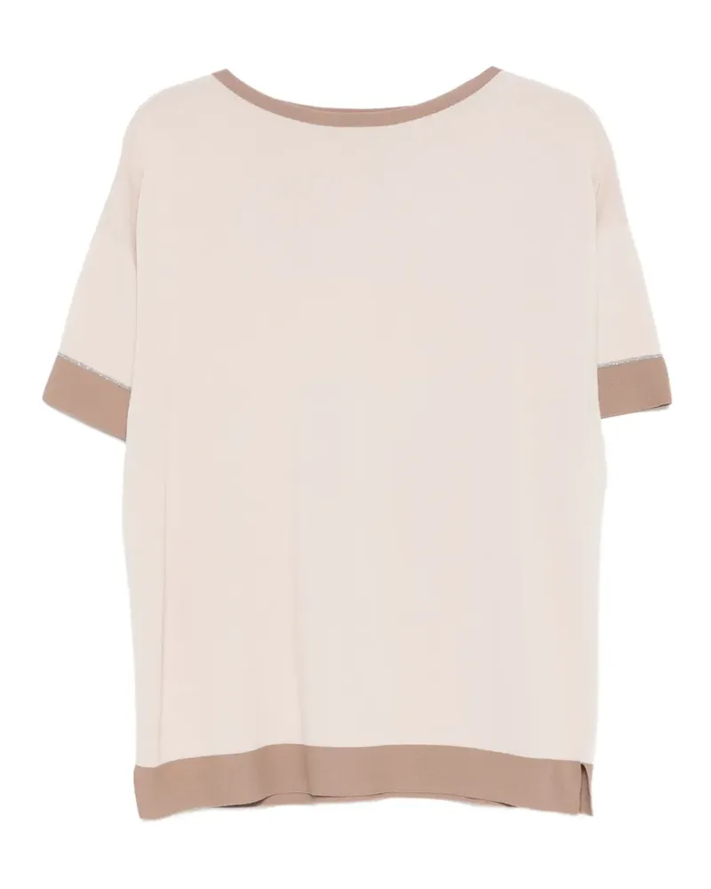 D.EXTERIOR contrast-trim fine-knit T-shirt - Nude Nude