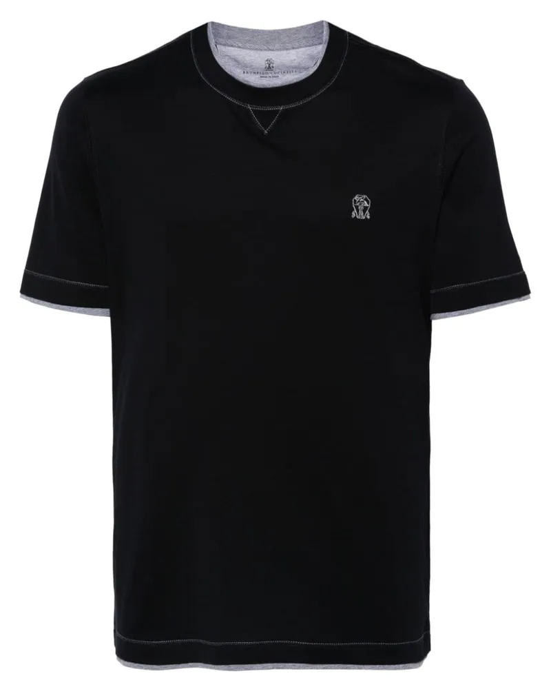 Brunello Cucinelli T-Shirt mit Logo-Stickerei - Blau Blau