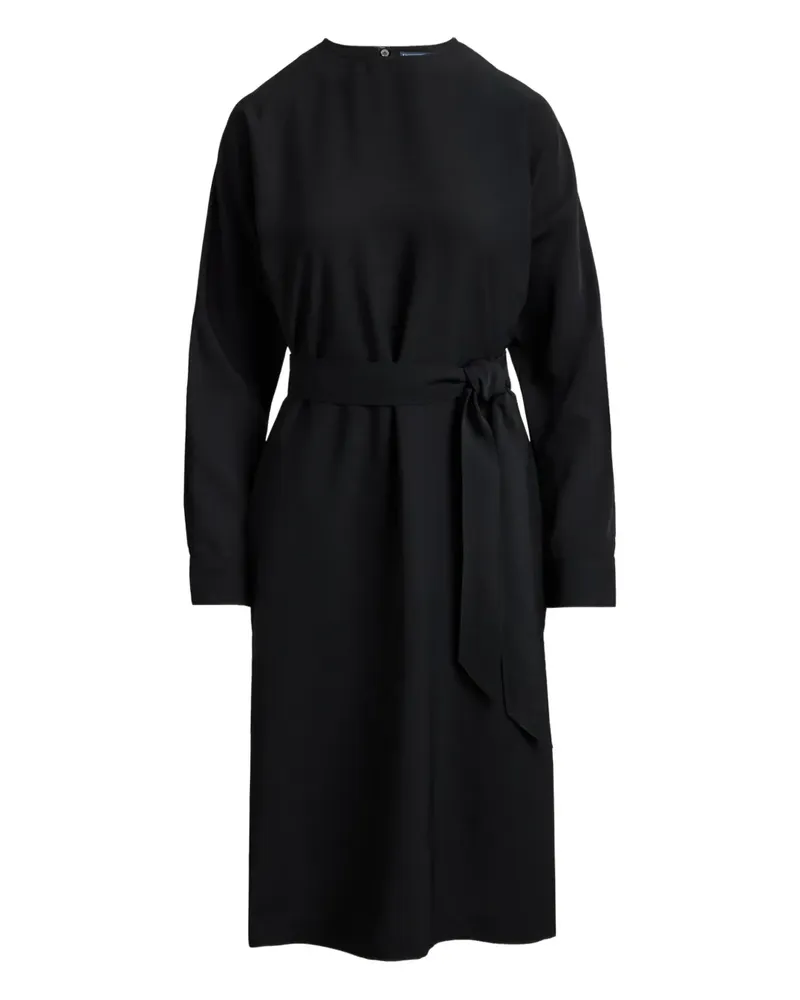 Ralph Lauren Rundhals-Midikleid mit Gürtel - Schwarz Schwarz