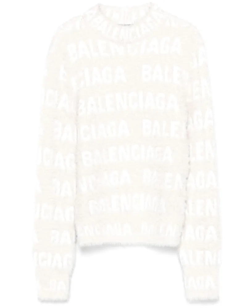 Balenciaga Jacquard-Pullover mit Logo - Weiß Weiß