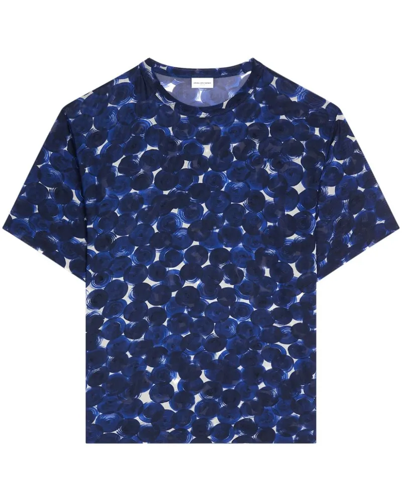 Dries van Noten Handbemaltes T-Shirt Blau