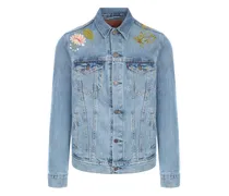 Jeansjacke mit Blumenstickerei - Blau