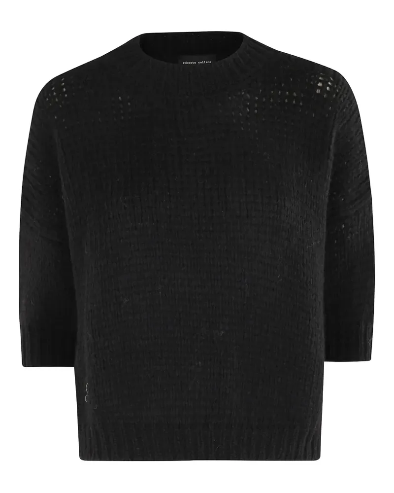 Roberto Collina Kurzärmeliger Pullover in Lochstrick - Schwarz Schwarz