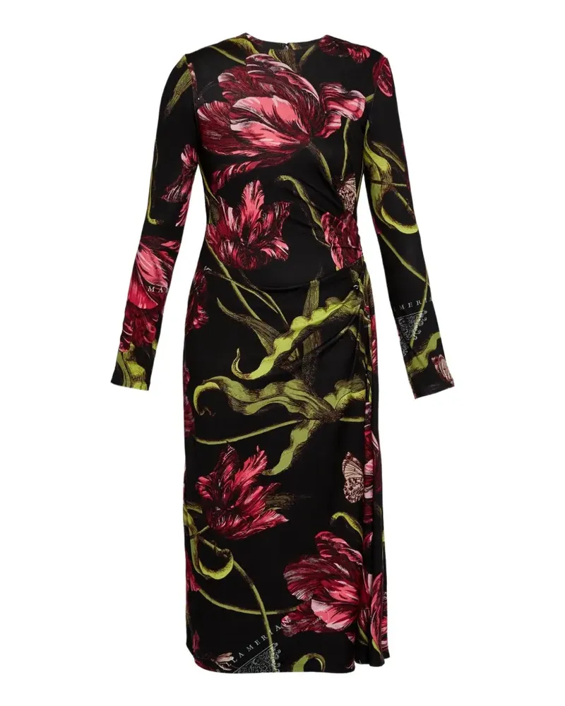 Erdem floral-print draped midi dress - Schwarz Schwarz