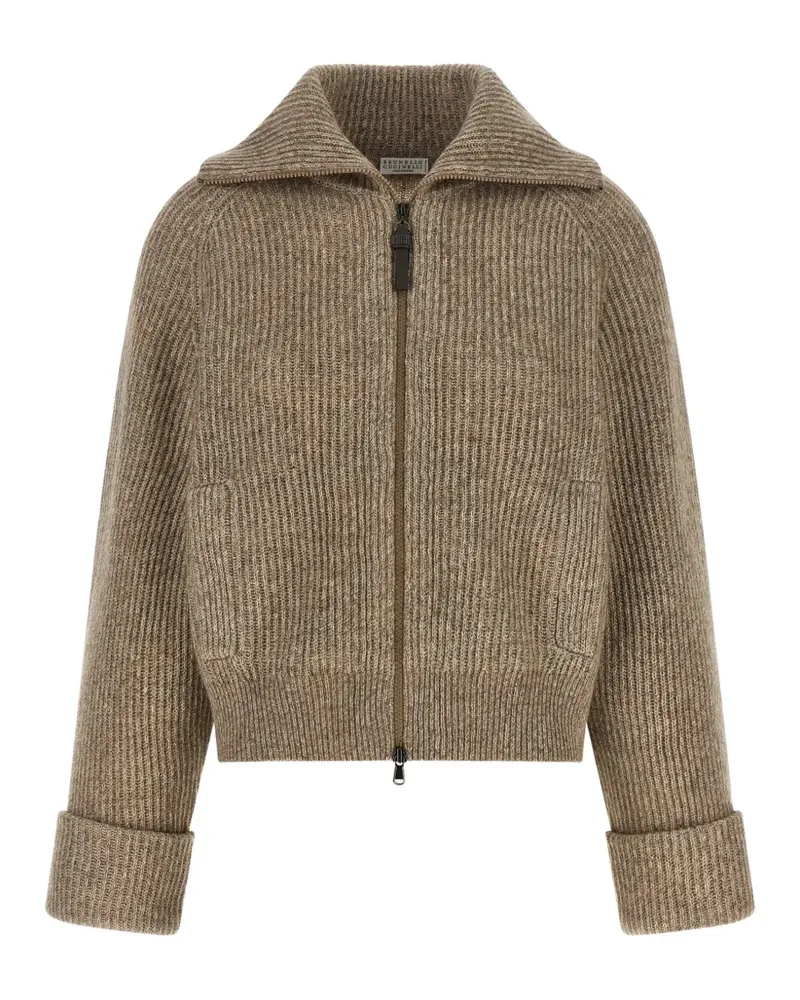 Brunello Cucinelli Monile English rib-stitch cardigan - Nude Nude