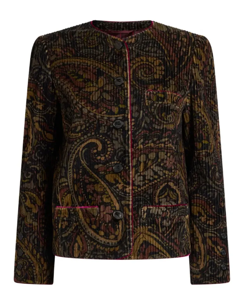 Etro cotton corduroy jacket with floral Paisley overprint - Schwarz Schwarz