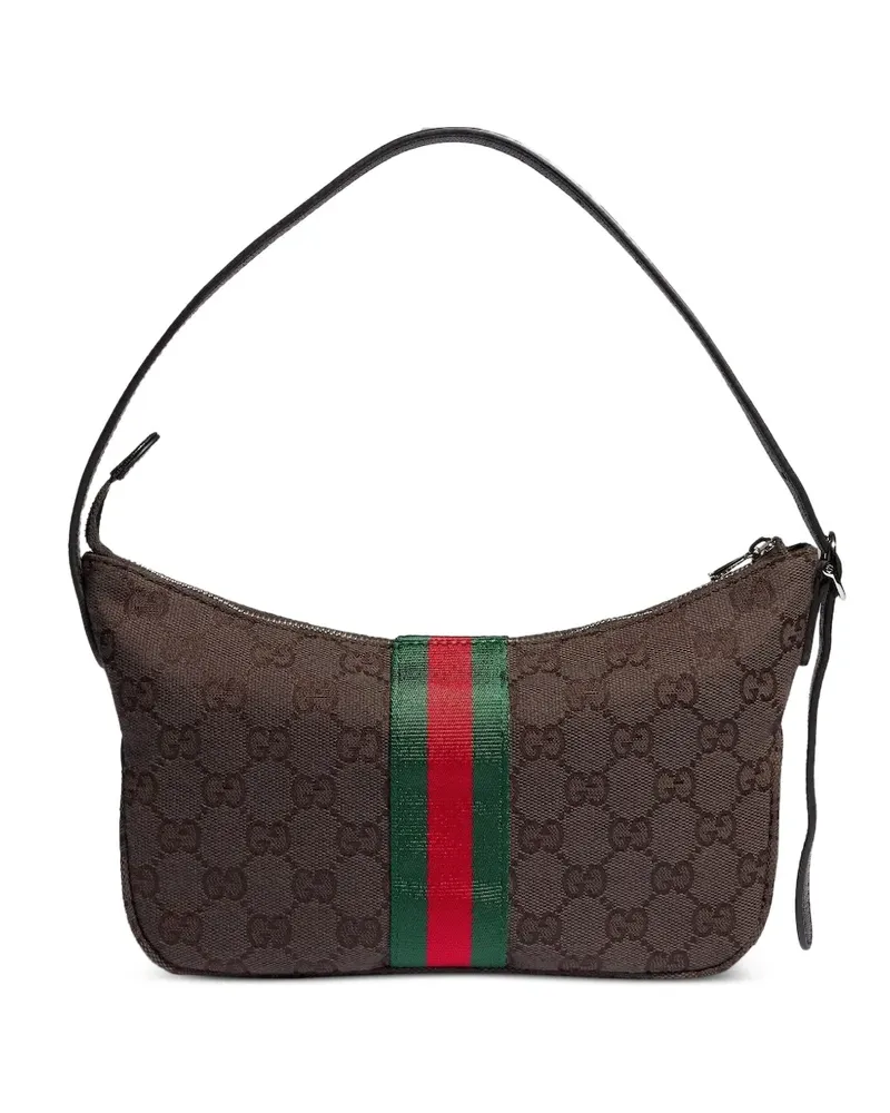 Gucci Kleine Lunetta Schultertasche mit Web-Detail - Braun Braun