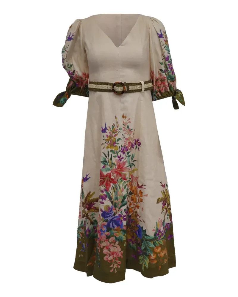 Zimmermann floral-print belted midi dress - Nude Nude