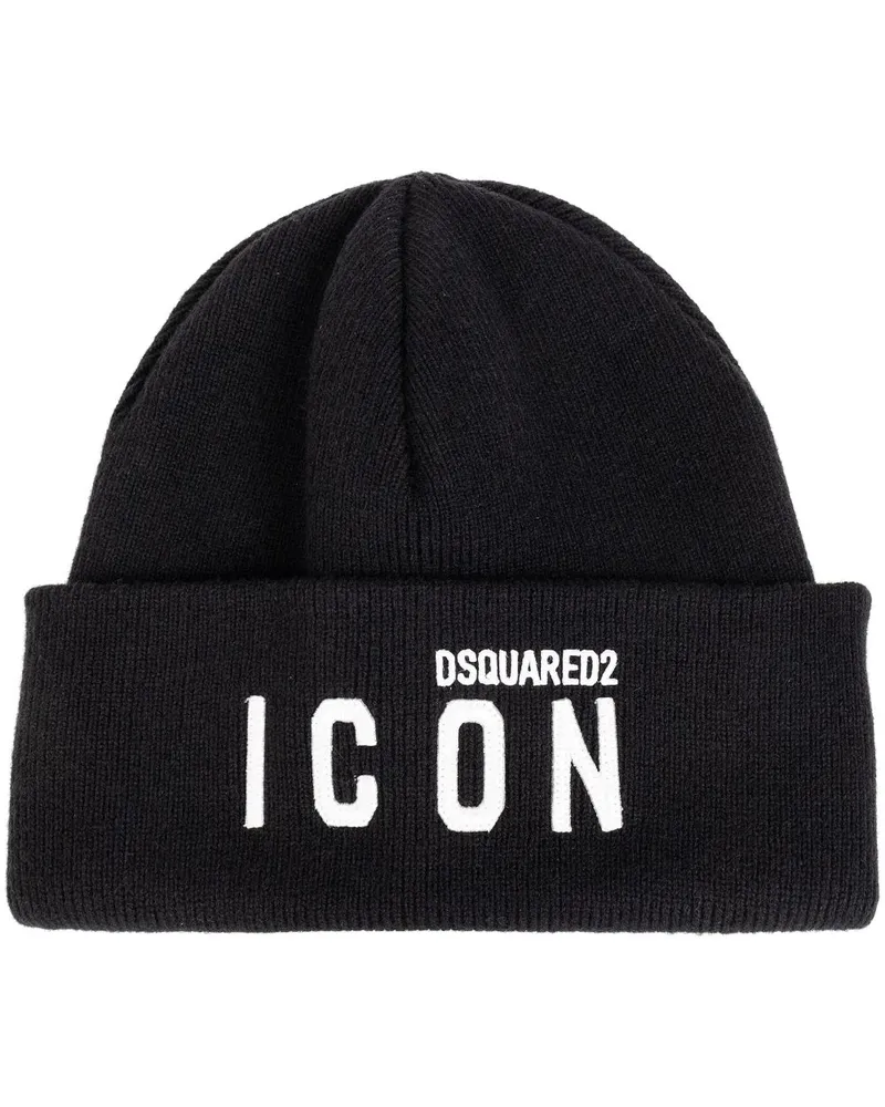 Dsquared2 Beanie mit Intarsien-Logo - Schwarz Schwarz
