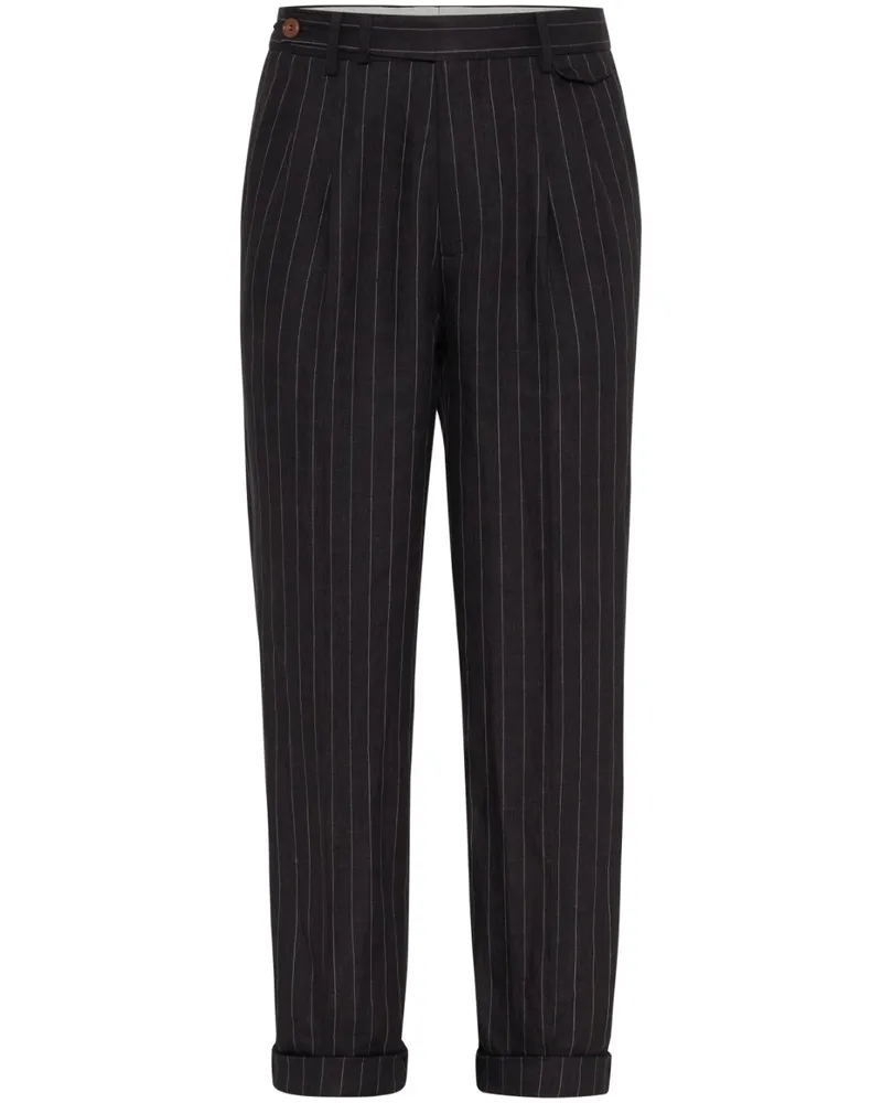 Brunello Cucinelli Hose aus Leinen mit Nadelstreifen - Schwarz Schwarz