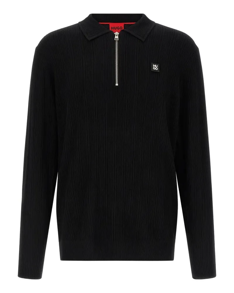 HUGO BOSS Geripptes Poloshirt - Schwarz Schwarz