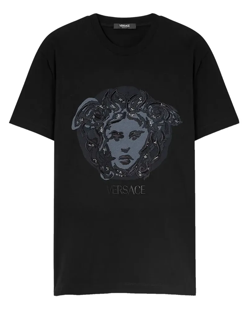 Versace T-Shirt mit Medusa-Stickerei - Schwarz Schwarz
