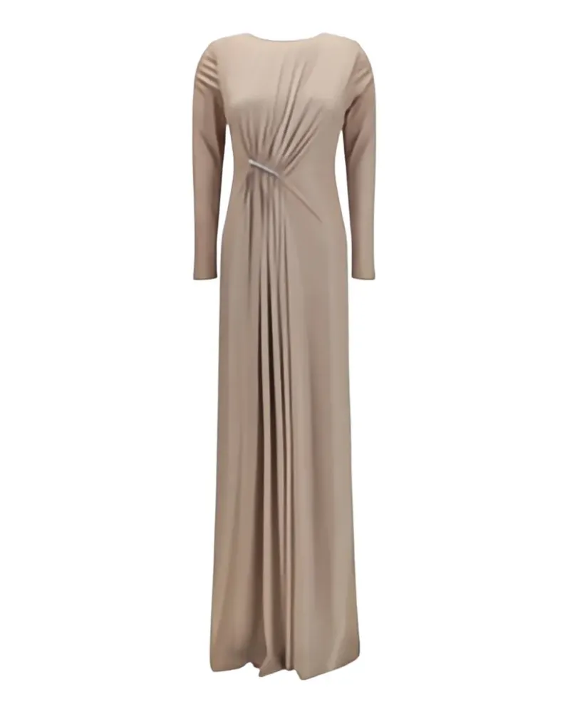 NISSA ruched metallic stretch-jersey maxi dress - Nude Nude