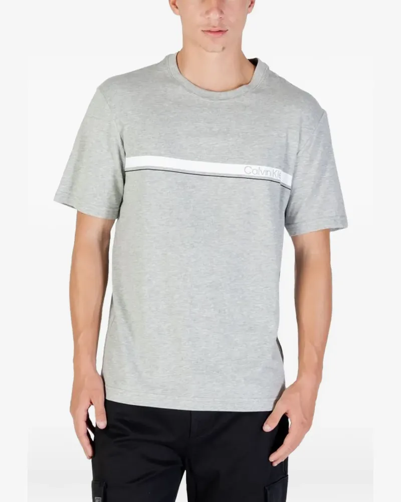 Calvin Klein Gestreiftes T-Shirt mit Logo-Print - Grau Grau