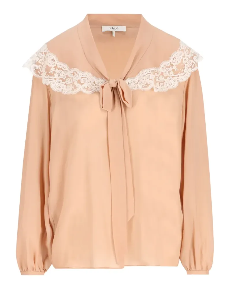 Chloé lace-trim tie-neck shirt - Rosa Rosa