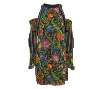 Schulterfreies Kleid mit Blumen-Print - Schwarz