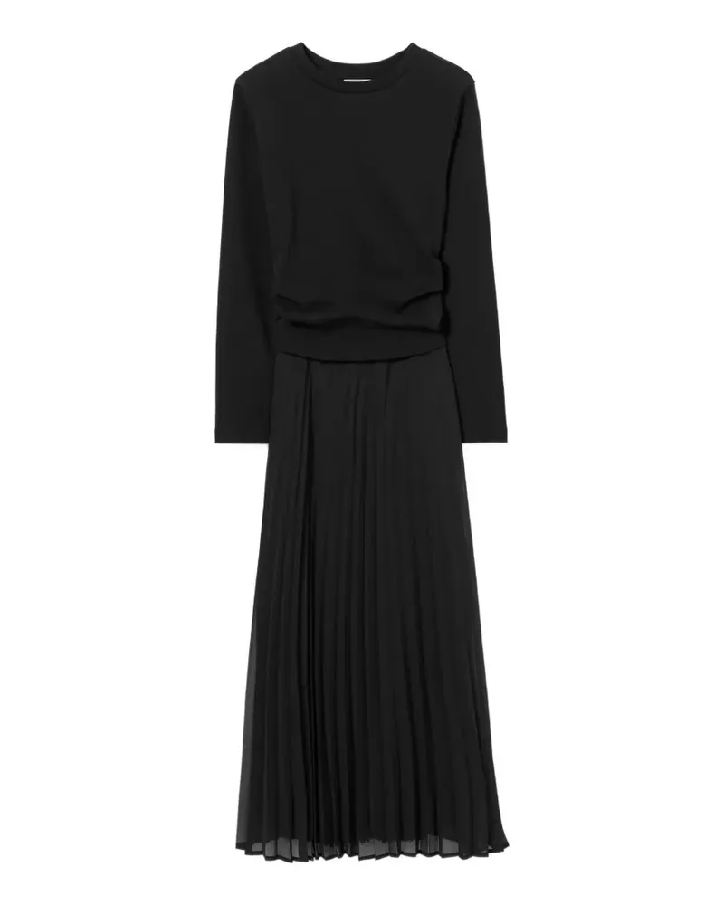 Claudie Pierlot Midikleid aus Bi-Material - Schwarz Schwarz