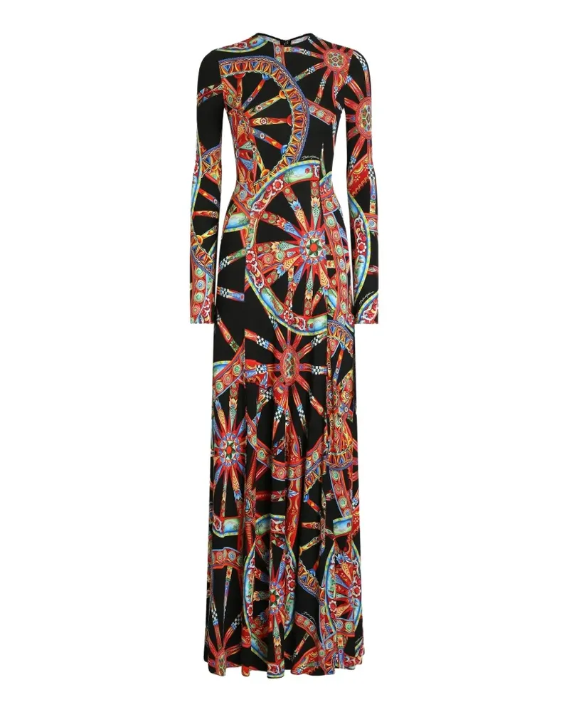 Dolce & Gabbana Langes Kleid aus Viskose-Jersey mit Carretto-Print - Schwarz Schwarz