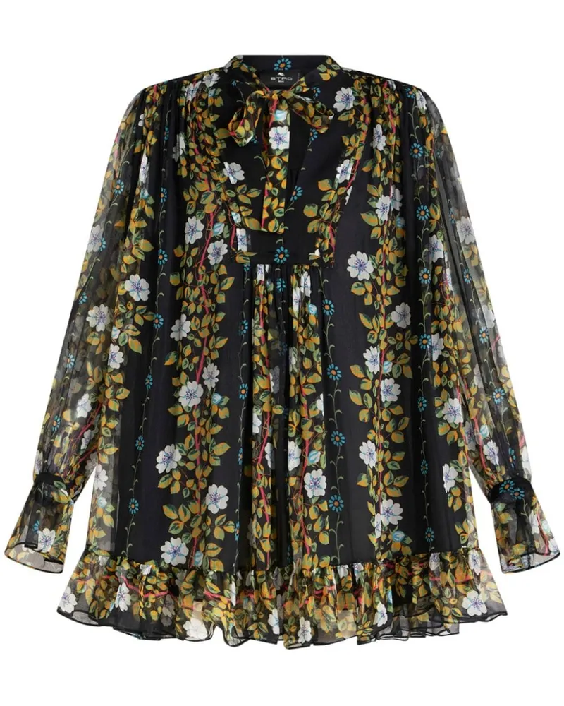 Etro Seidenkleid mit Blumen-Print Schwarz