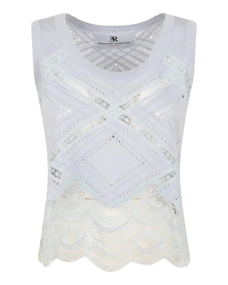 Ermanno Scervino lace-panelled pointelle-knit top - Blau Blau