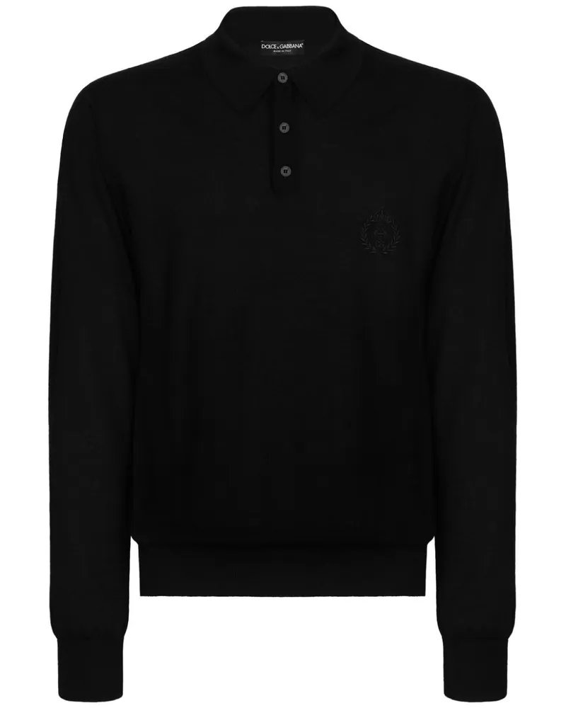 Dolce & Gabbana Kaschmir-Poloshirt mit Logo-Stickerei - Schwarz Schwarz