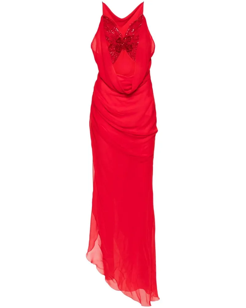 Blumarine Asymmetrisches Kreppkleid mit Schmetterling - Rot Rot