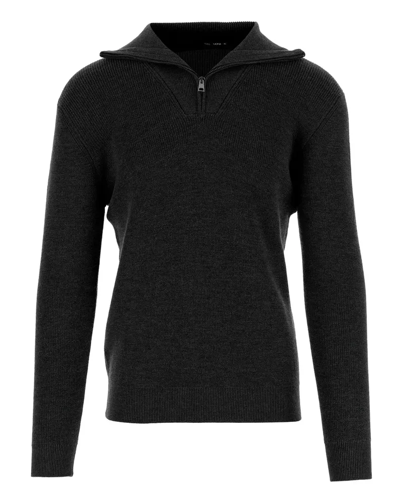 Tagliatore Gerippter Pullover mit Reißverschluss - Schwarz Schwarz