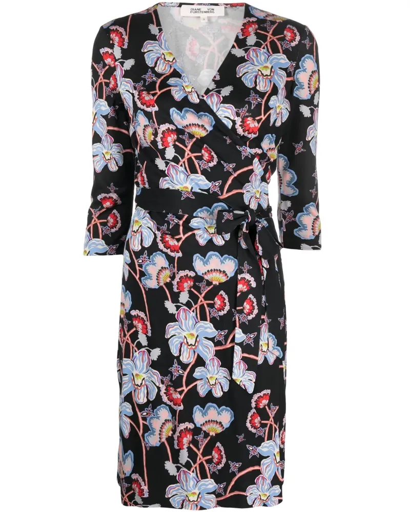 Diane von Furstenberg Wickelkleid mit Blumen-Print - Schwarz Schwarz