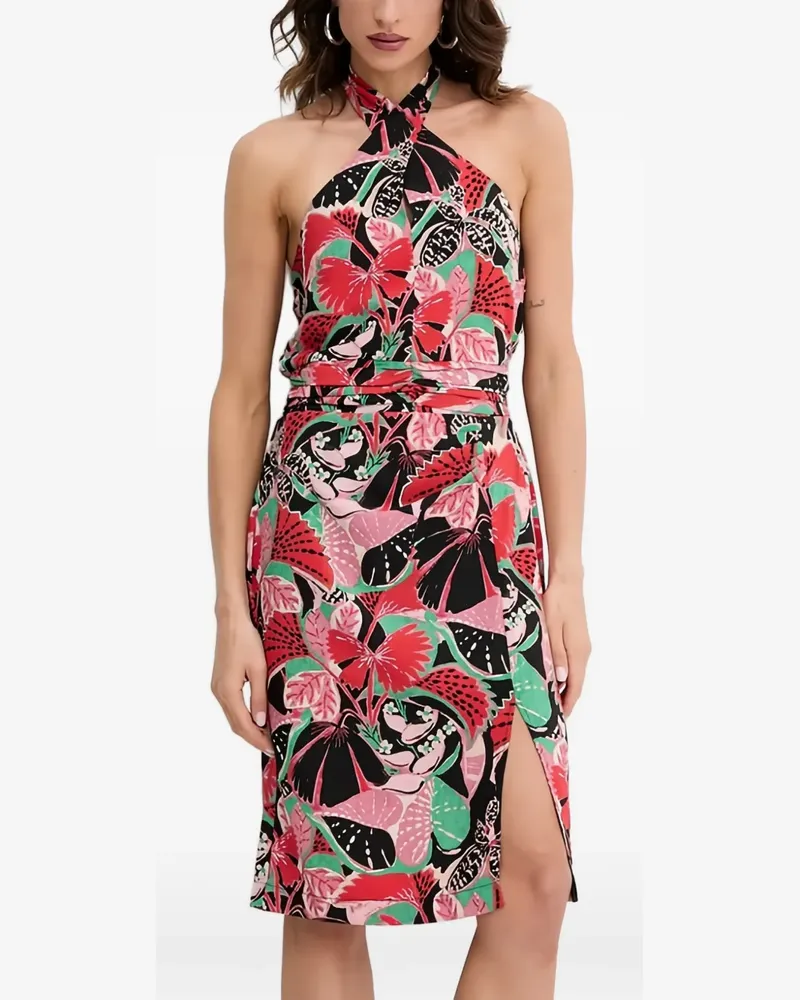 Morgan halterneck floral-print midi dress - Schwarz Schwarz