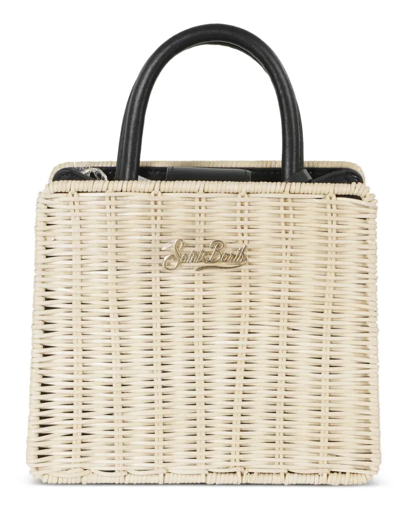 MC2 Saint Barth mini woven logo-plaque tote bag - Nude Nude